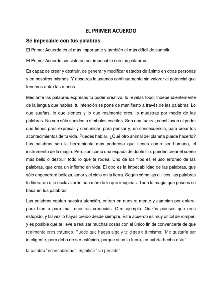 El Primer Acuerdo: Impecabilidad Verbal | PDF | Pecado | Amor