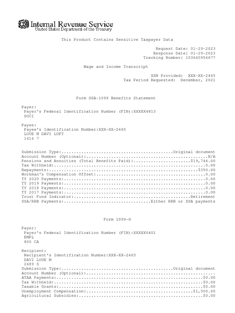 SSA-1099 Benefits Statement Summary | PDF | Payments | Individual ...