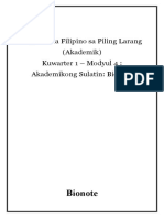 Bionote: Pagsulat Sa Filipino Sa Piling Larang (Akademik) Kuwarter 1 - Modyul 4: Akademikong Sulatin: Bionote