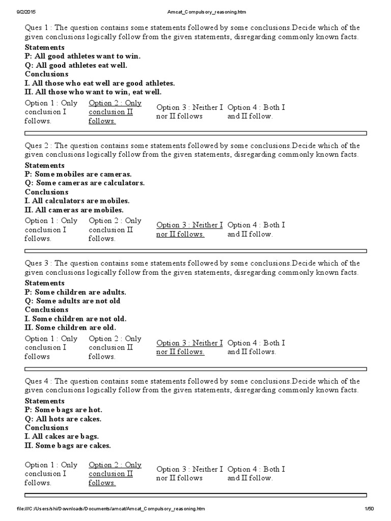 Logical Reasoning Questions for AMCAT | PDF | Inequality (Mathematics ...
