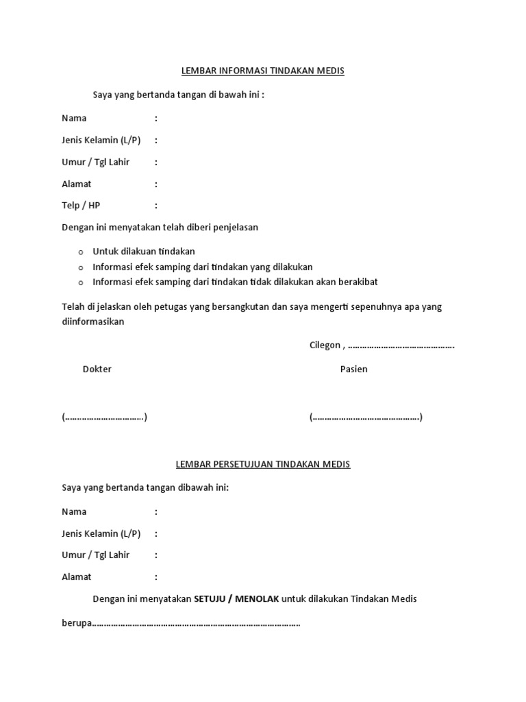 Contoh Lembar Informed Consent Medis | PDF