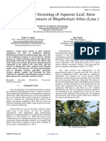 Phytochemical Screening of Aqueous Leaf, Stem Bark and Root Extracts of Rhaphiolepis Bibas (Lour.)