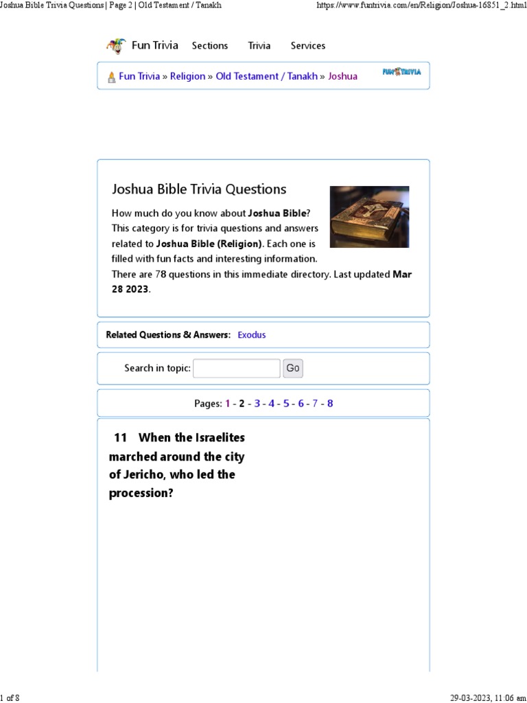 Joshua Bible Trivia Questions | PDF | Joshua | Israelites