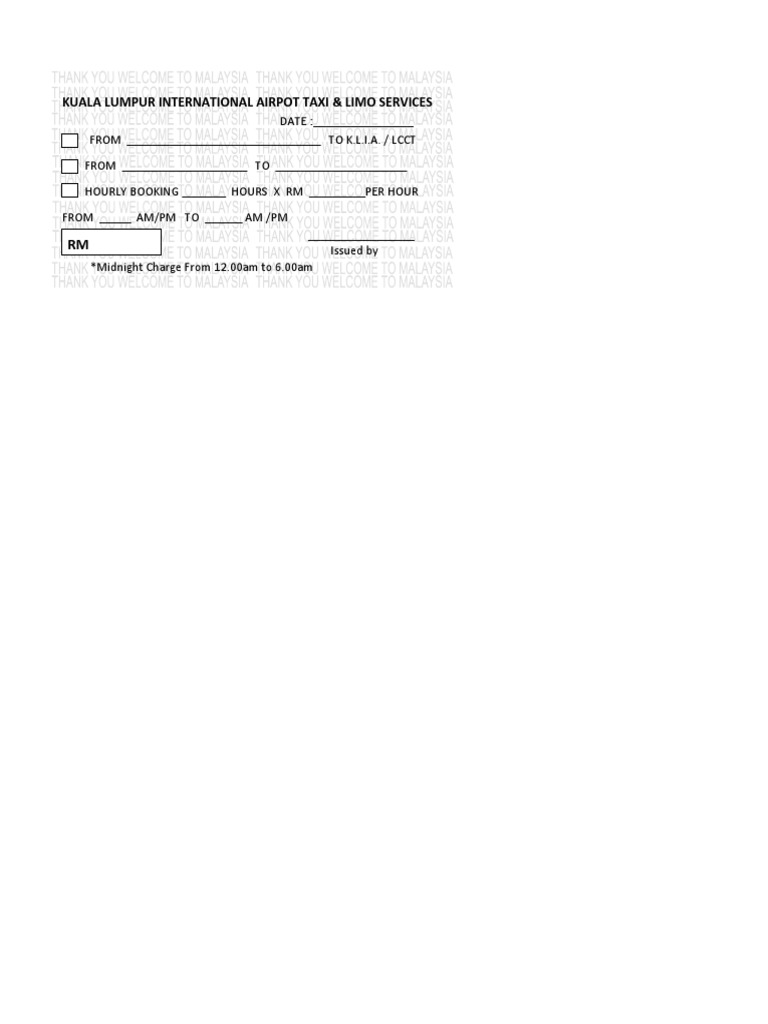 KLIA Taxi & Limo Booking Form | PDF