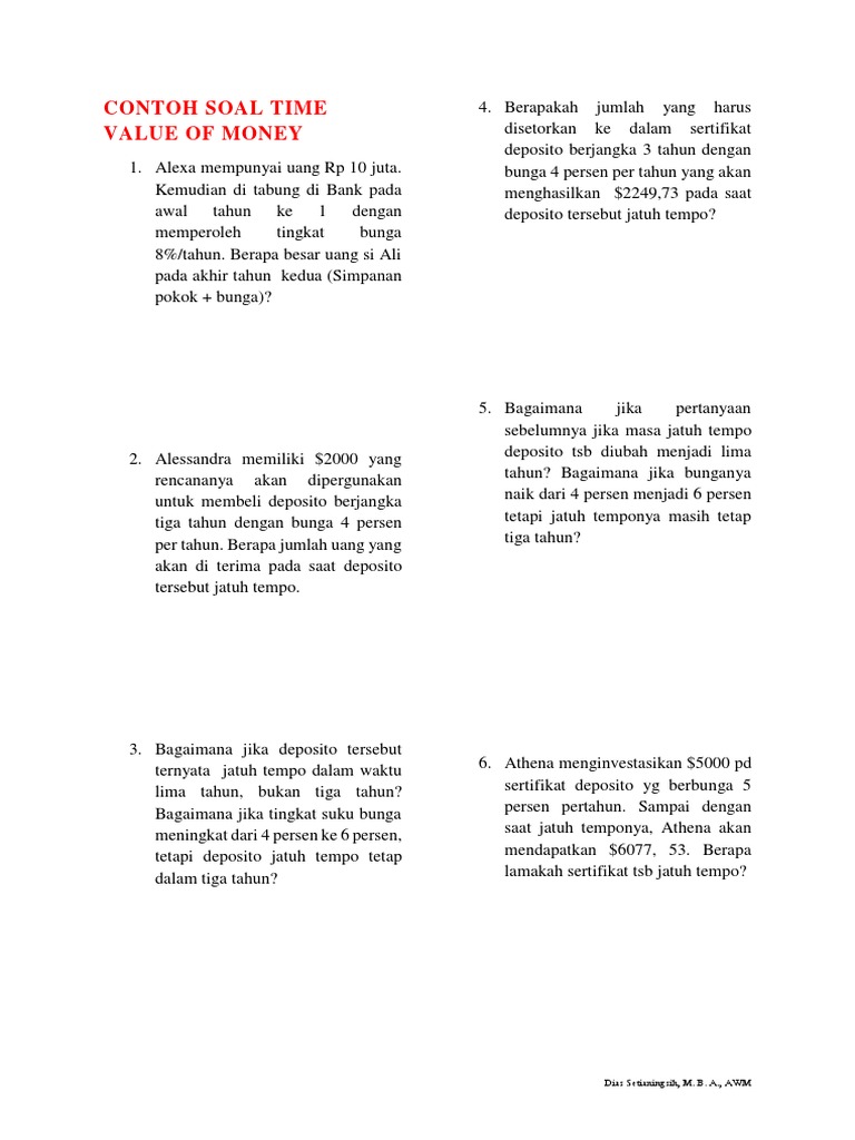 CONTOH SOAL TIME VALUE OF MONEY DSS - Jawaban | PDF