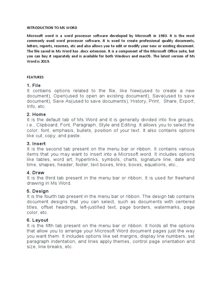Introduction To MS Word | PDF | Microsoft Word | Software