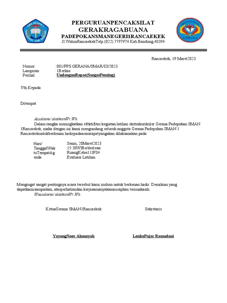 Surat Undangan Rapat | PDF