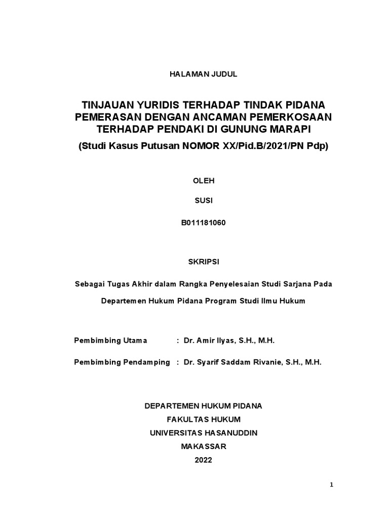 SKRIPSI Tinjauan Yuridis Terhadap Tindak Pidana Pemerasan Dengan ...
