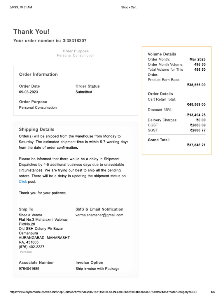 Herbalife Order 9.3.23 PDF