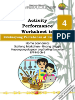 Activity Performance Worksheet In: Edukasyong Pantahanan at Pangkabuhayan