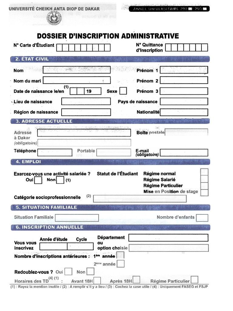 Dossier d'inscription administrative | PDF