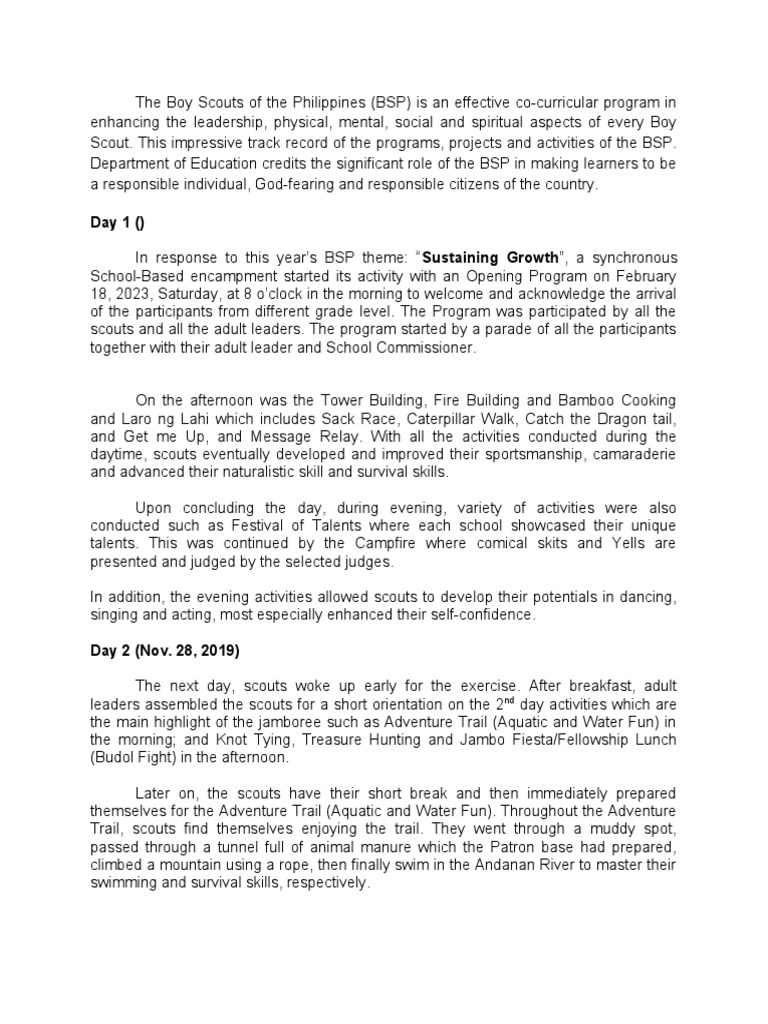 BSP Encampment: Growth and Fellowship | PDF | Scouting