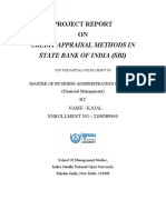 Credit Appraisal Methods in State Bank of India (Sbi) : Project Report ON
