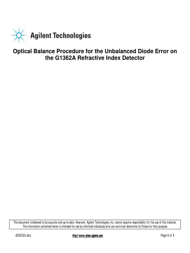 Optical Balance Procedure For The Unbalanced Diode Error On The G1362A