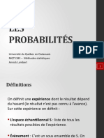 LES Probabilités: Université Du Québec en Outaouais MQT1183 - Méthodes Statistiques Annick Lambert