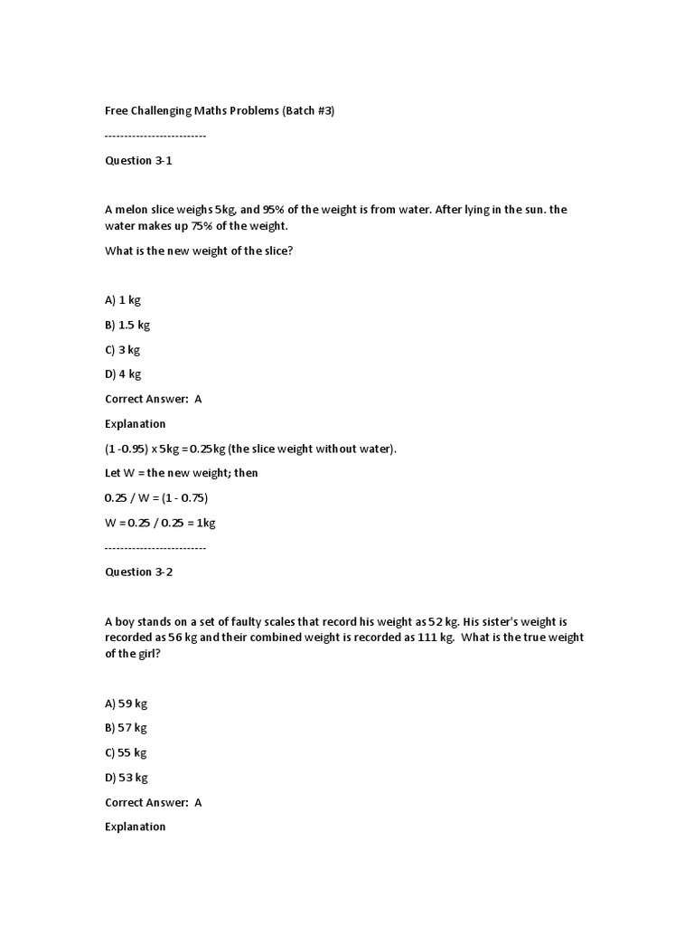 Free Challenging Maths Problems #3 | PDF