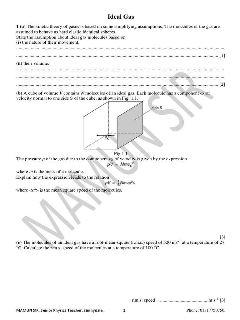 IDEAL GAS Exercise QP PDF Gases Temperature
