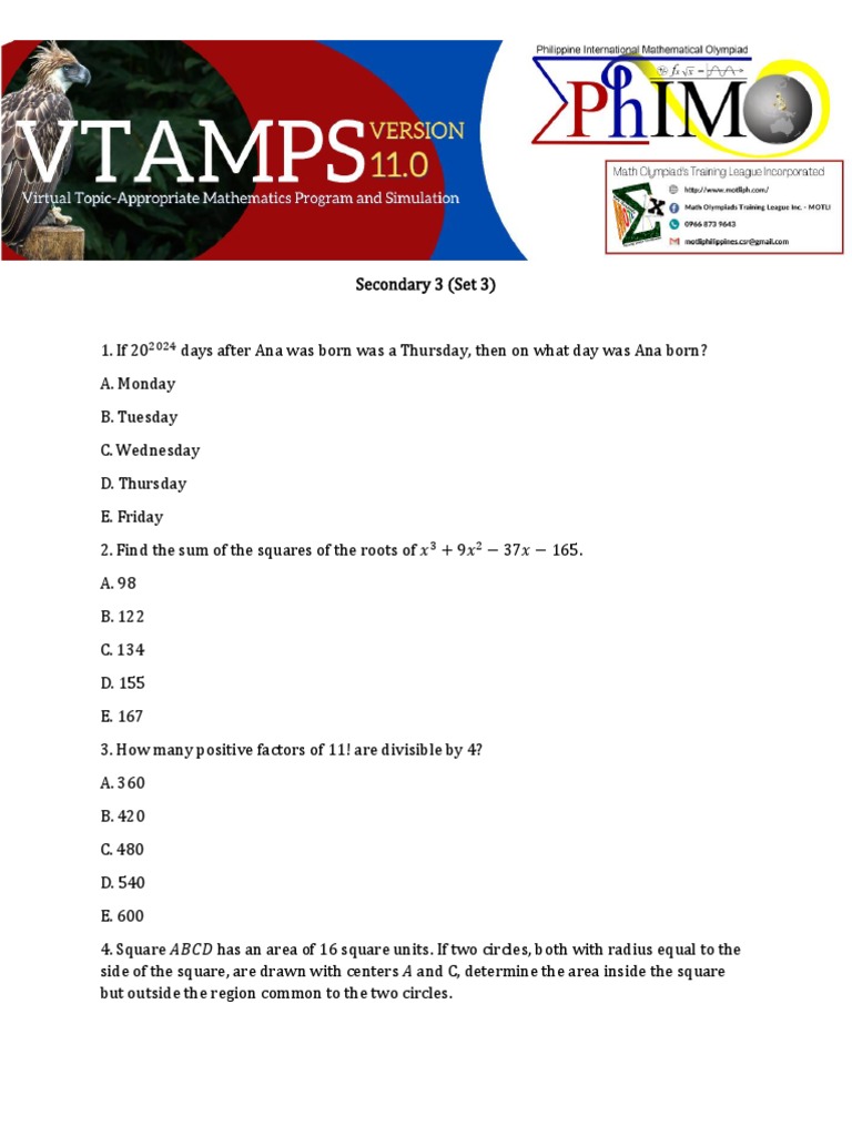 Secondary 3 Math Problem Set Solutions | PDF | Area | Mathematics