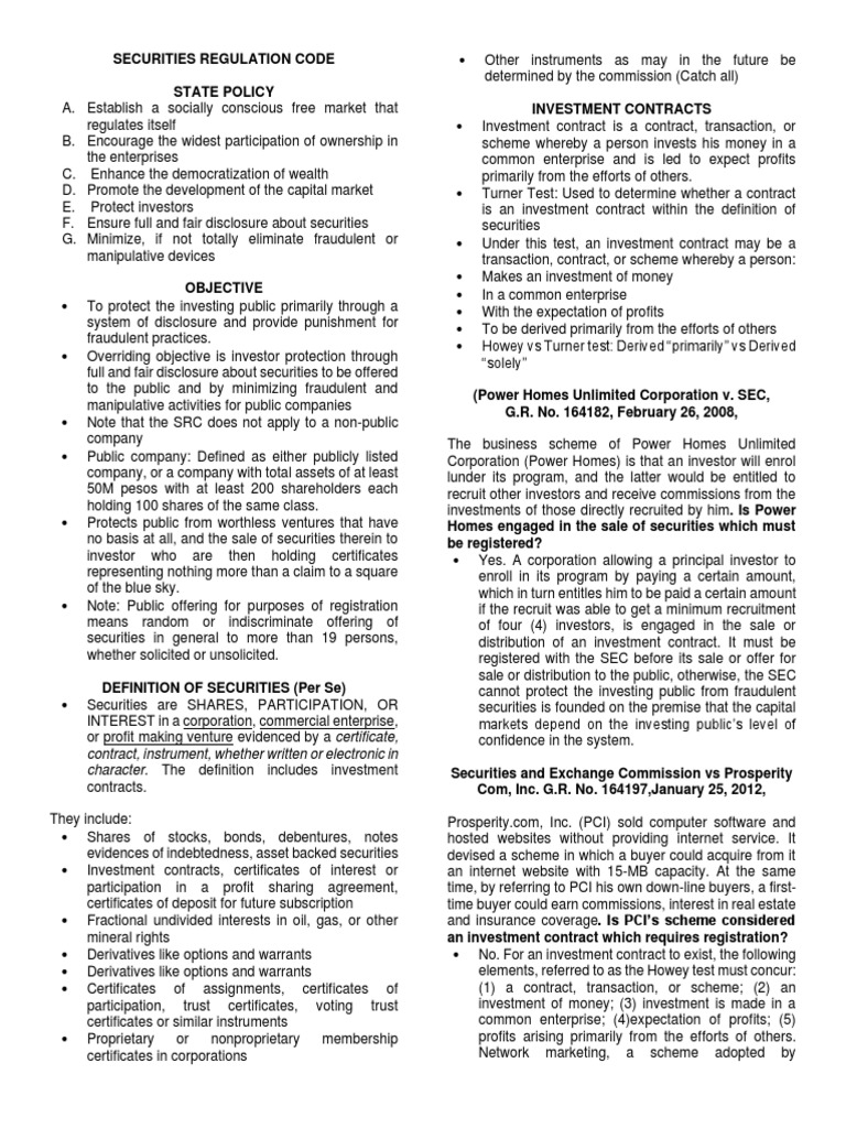 Securities Regulation Code PDF Securities (Finance) Stocks