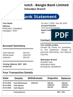 Bank Statement: Dutch - Bangla Bank Limited