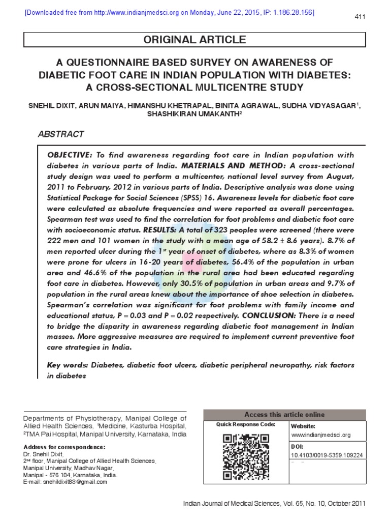 A Questionnaire Based Survey On Awareness of Diabetic Foot Care in