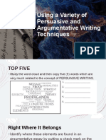 Using A Variety of Persuasive and Argumentative Writing Techniques