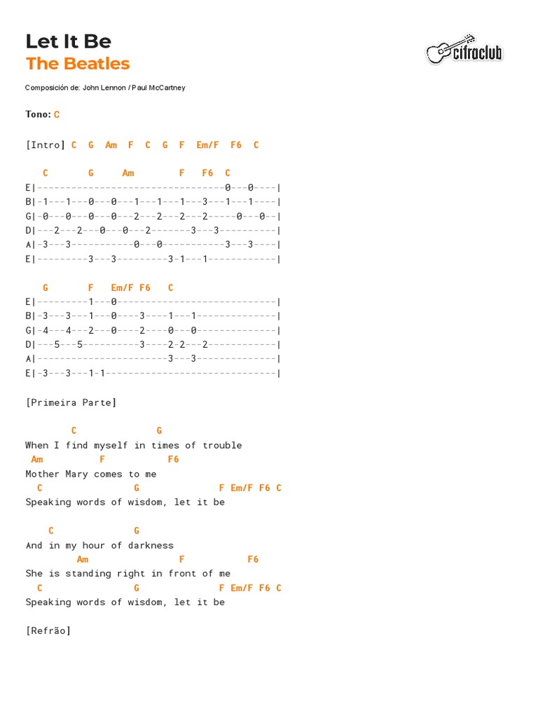 Cifra Club The Beatles Let It Be PDF Song Recordings Songs