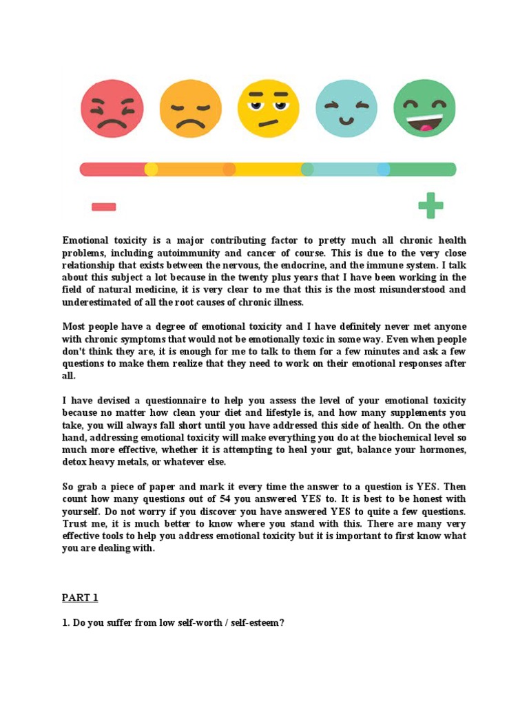 Emotional Toxicity Questionnaire PDF Self Esteem Psychological Trauma