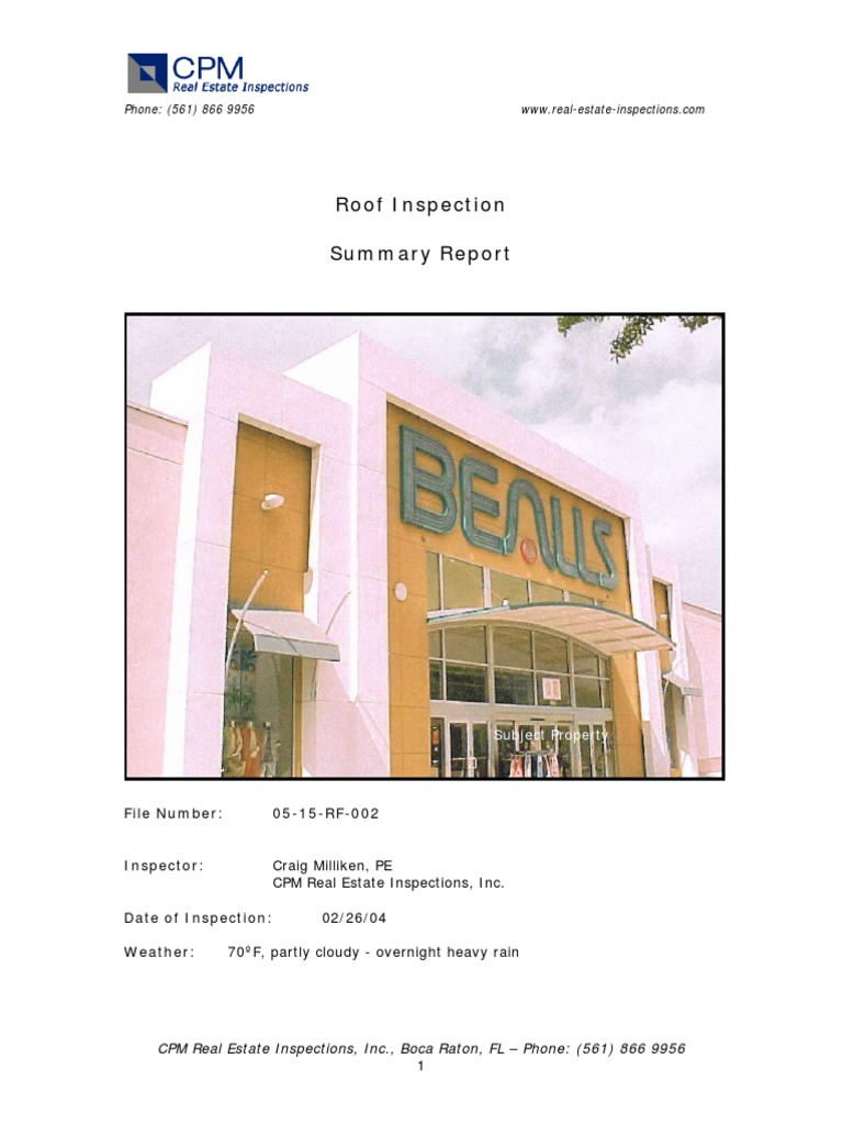 Commercial Roof Inspection Summary Report | PDF | Flooring | Roof