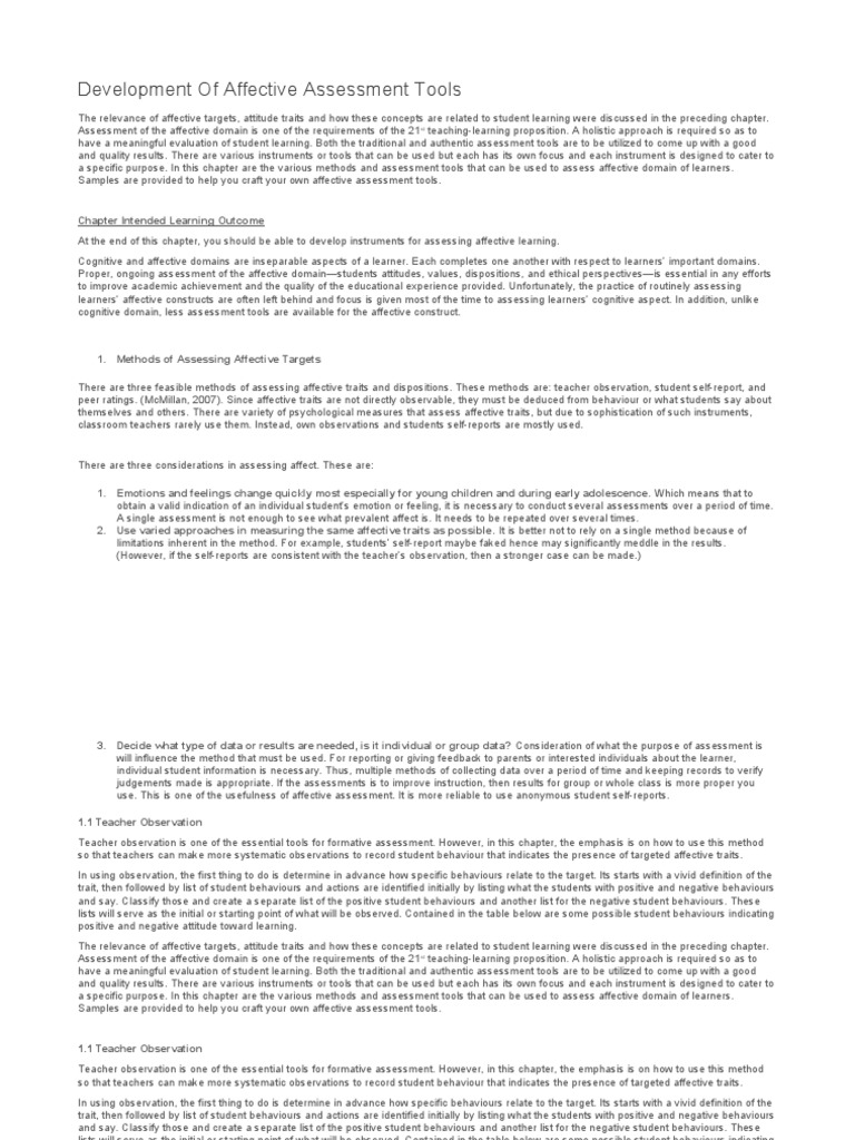 Affective Assessment Tool Development | PDF | Educational Assessment ...