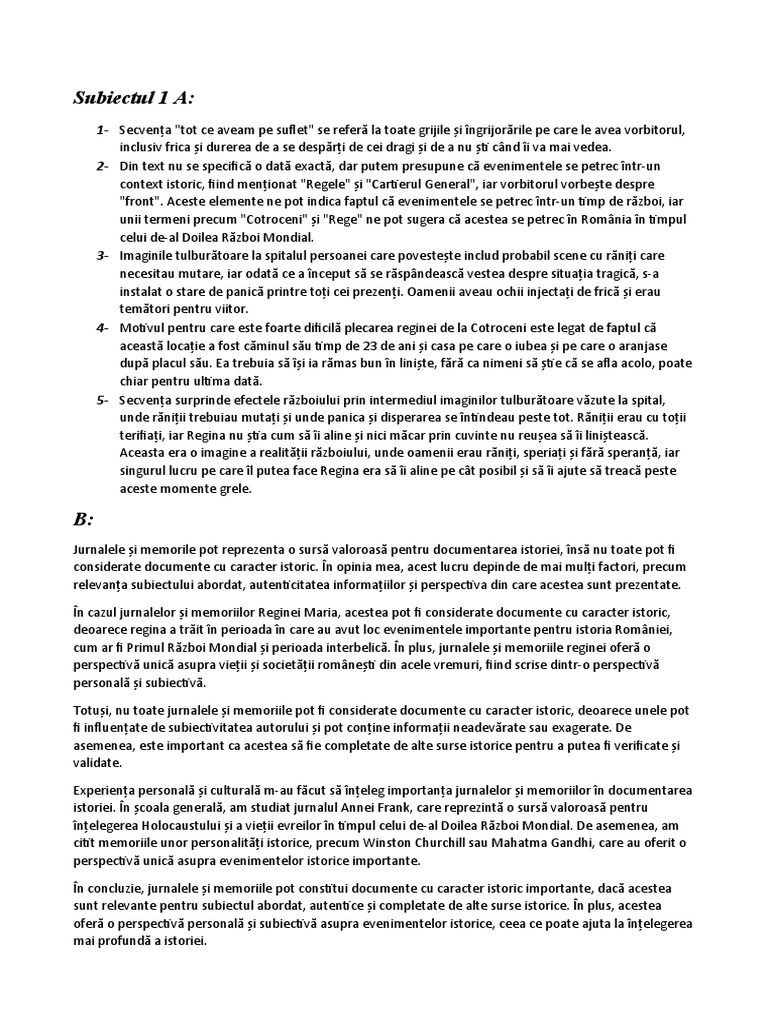 Subiectul 1 A | PDF