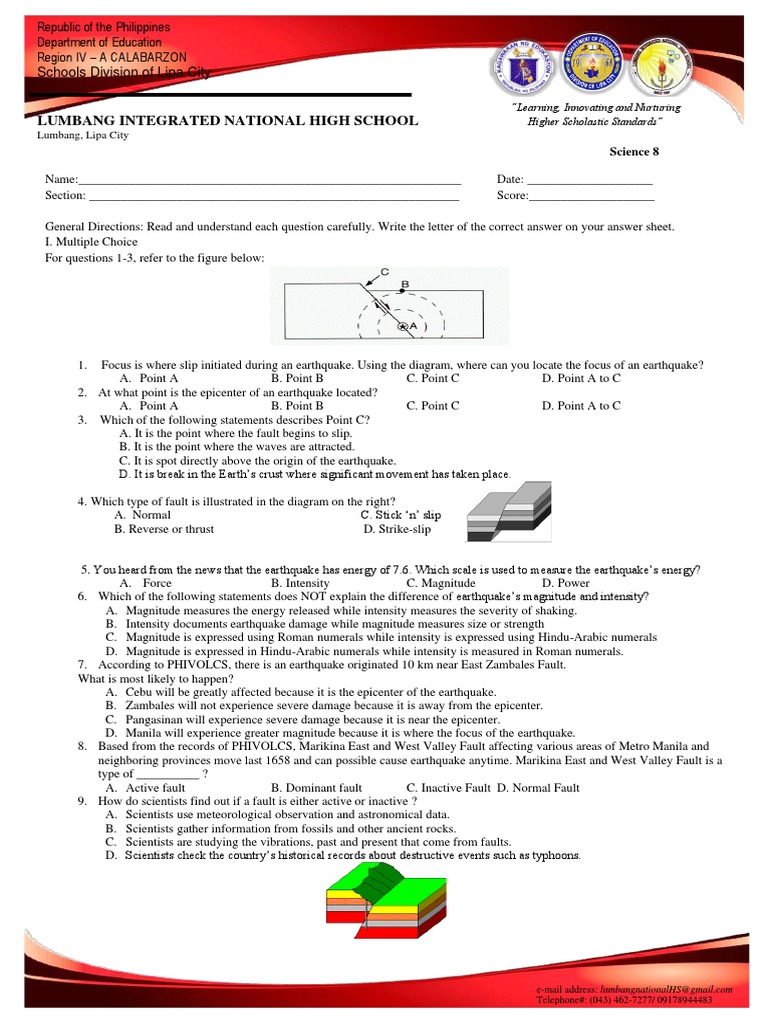 Science 8 Summative Exam Q2 | PDF | Meteoroid | Earthquakes