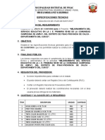 Municipalidad Distrital de Pisac: Especificaciones Tecnicas 1. Denominación Del Requerimiento