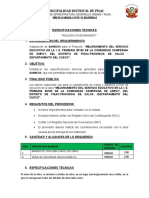 Municipalidad Distrital de Pisac: Especificaciones Tecnicas 1. Denominación Del Requerimiento