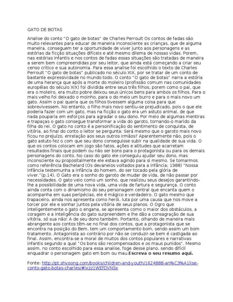 Analise De Gato De Botas Gatos Contos