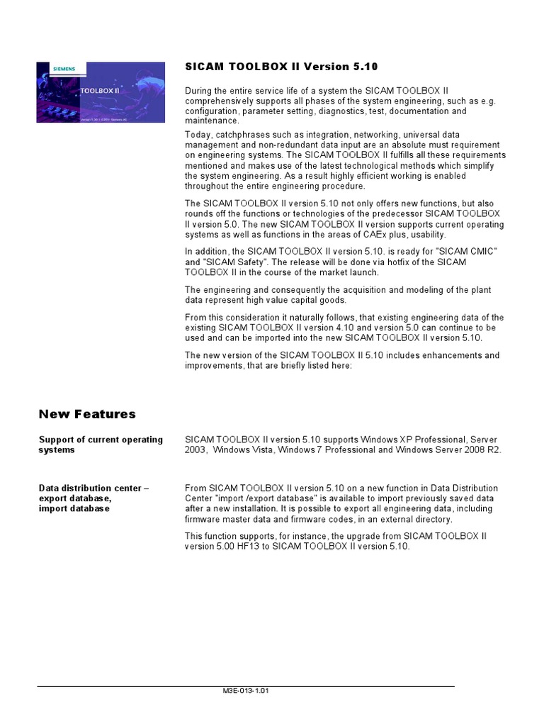 SICAM TOOLBOX II Version 5.10 Overview | PDF | Microsoft Windows ...