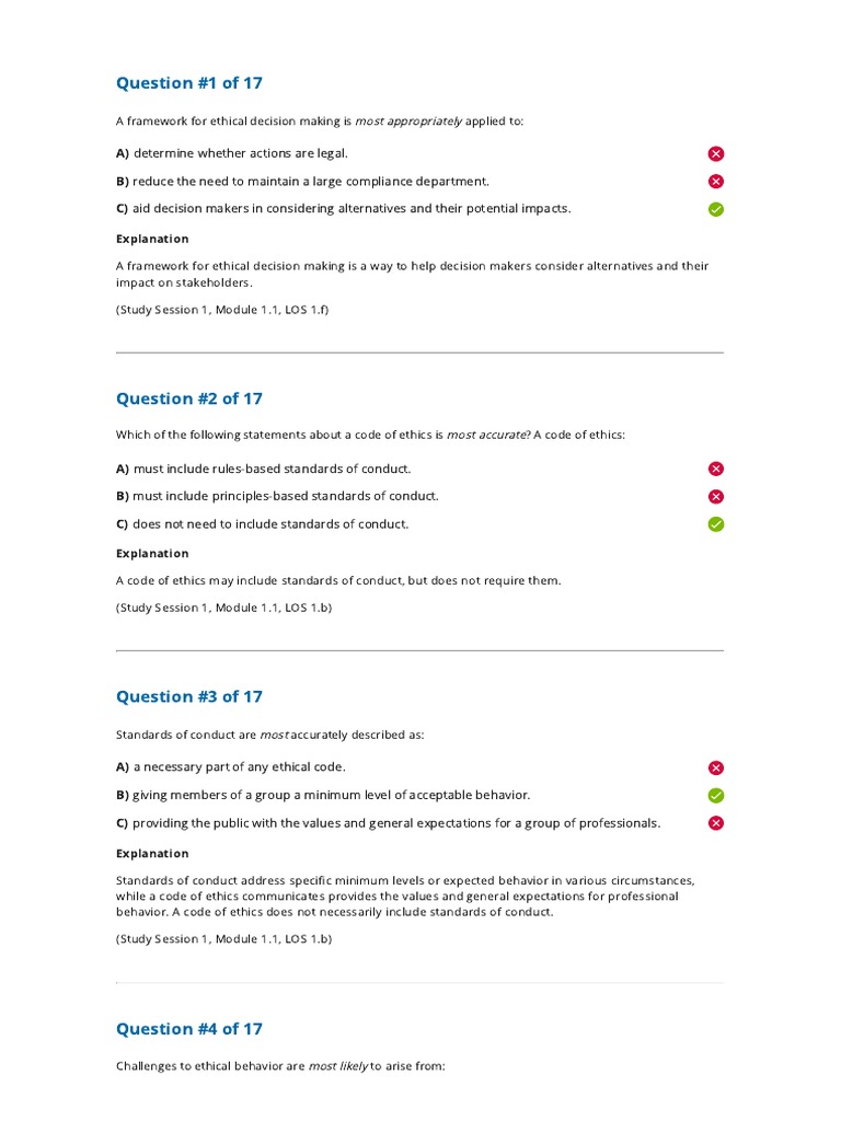 Reading 1 Ethics and Trust in The Investment Profession Answers PDF