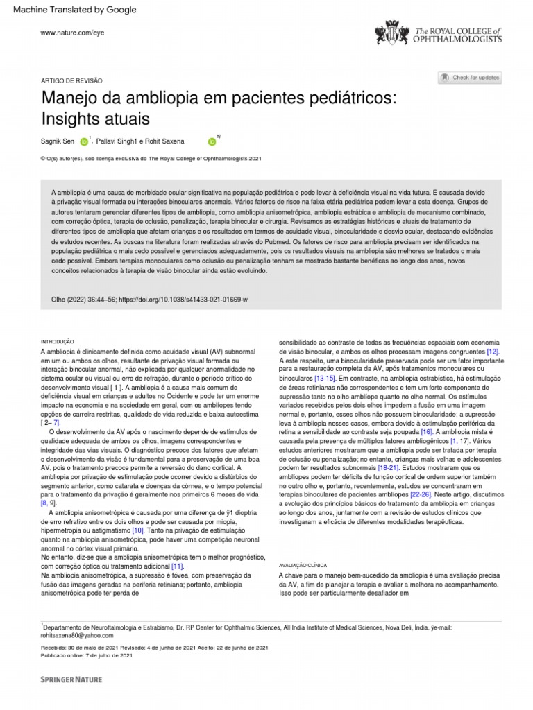Traduzido ingles management of amblyopia in pediatric patients current