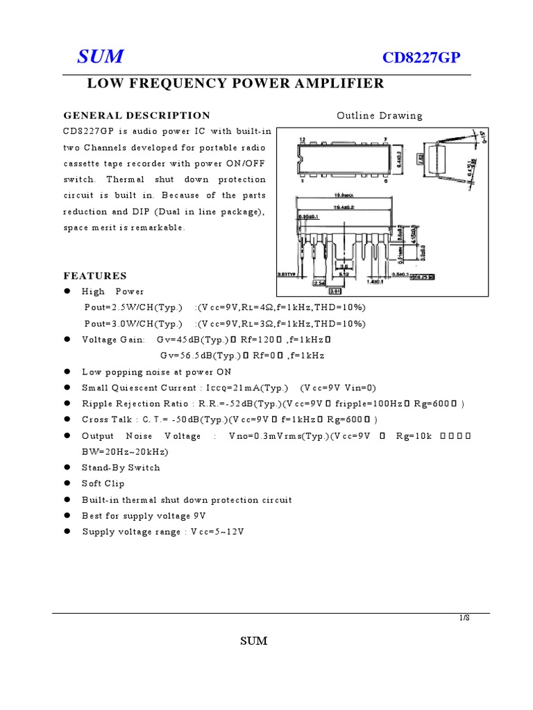 Amplificador de Potencia de Baja Frecuencia Cd8227gp | PDF | Capacitor ...