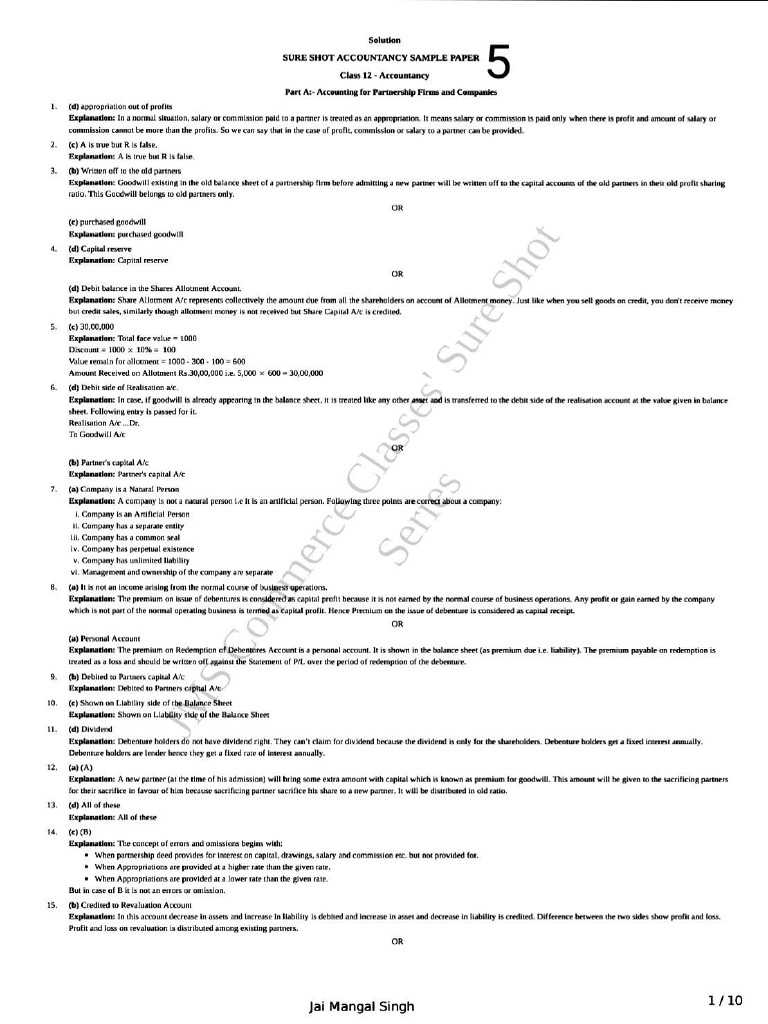 Solution 5 of JMS Sure Shot Success Series Accountancy Practice Paper ...