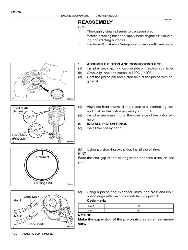 Cylinder Bloc Reassembly | PDF | Piston | Engines