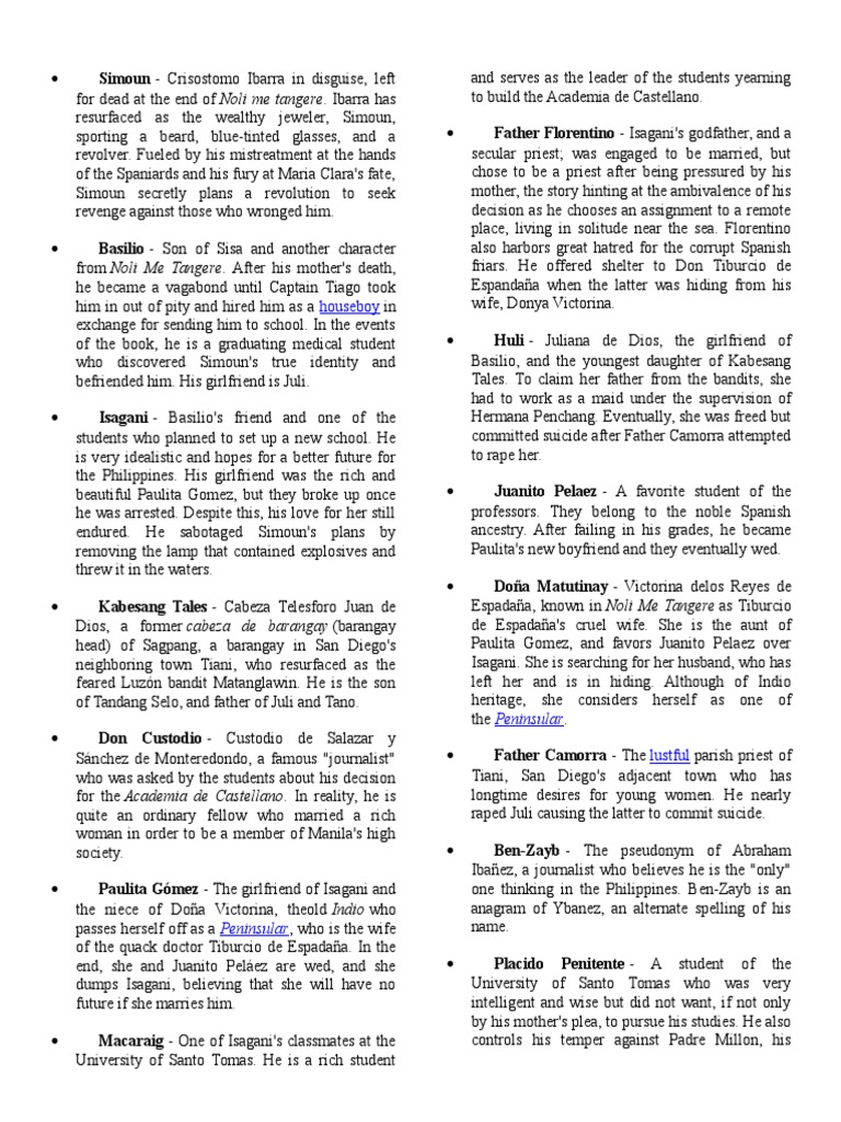 El Filibusterismo Characters Guide | PDF | Spanish Language Literature ...
