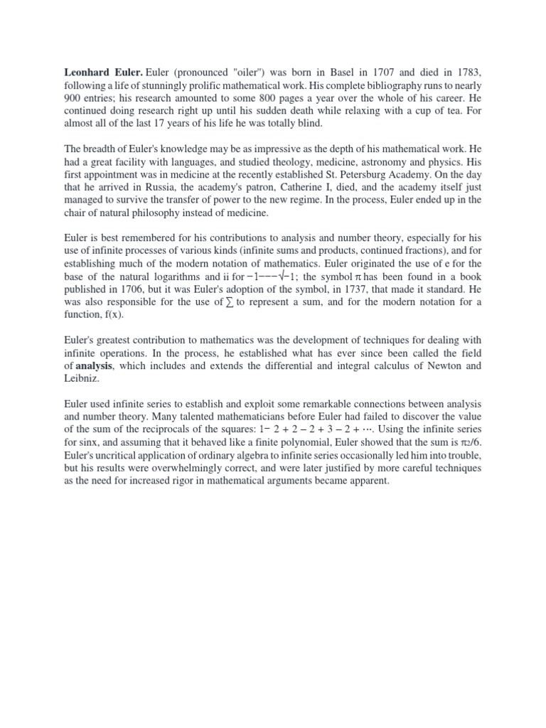 Leonhard Euler Pdf Leonhard Euler Teaching Mathematics