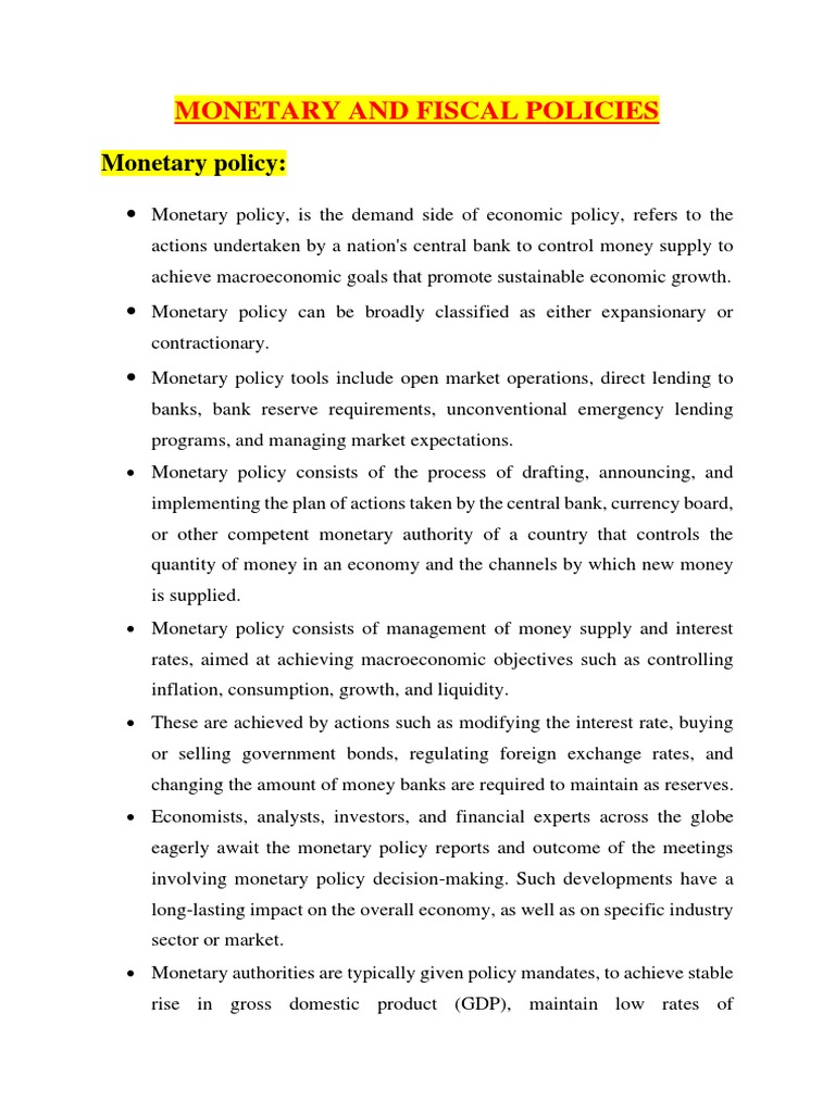 Monetary and Fiscal Polocies Economics | PDF | Monetary Policy | Fiscal