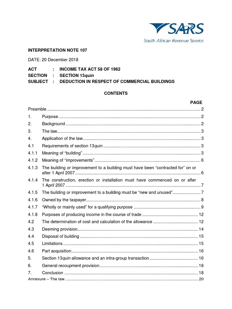 LAPD IntR in 2018 10 IN107 Deduction in Respect of Commercial Buildings ...