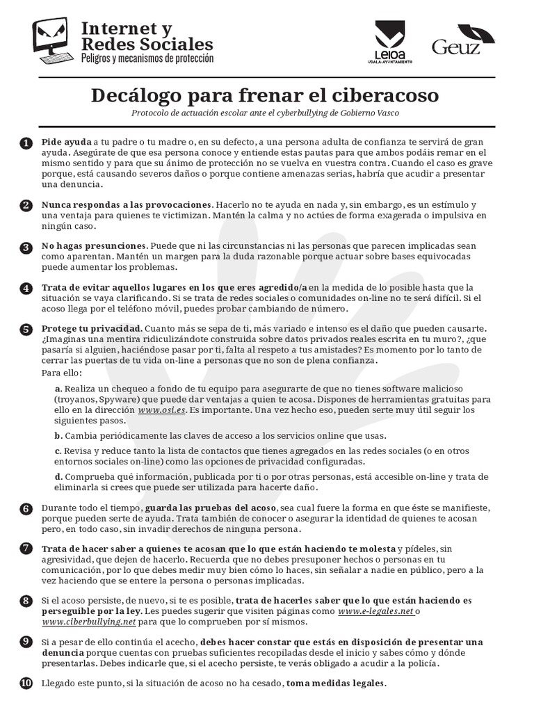 Decálogo para Frenar el Ciberacoso | PDF | Acoso cibernético | Contraseña