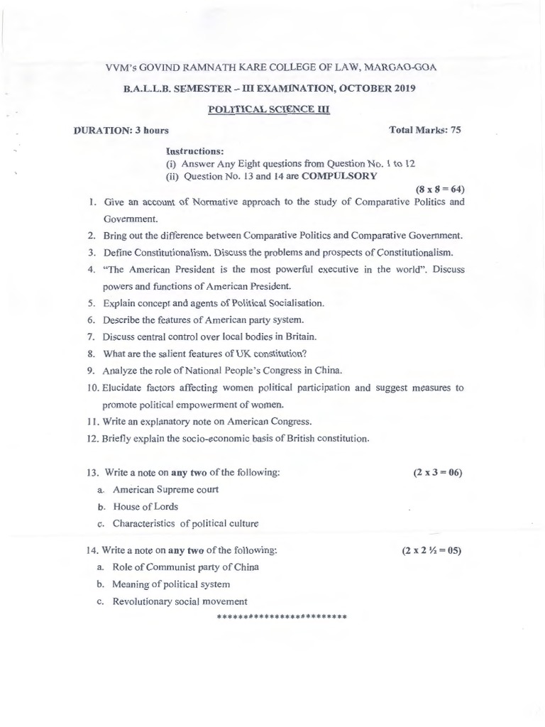 BA LLB 3rd Sem Political Science Notes | PDF | Governance | Government