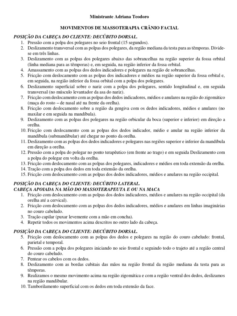 Movimentos de Massagem Crânio Facial | PDF | Anatomia | Cabeça e ...