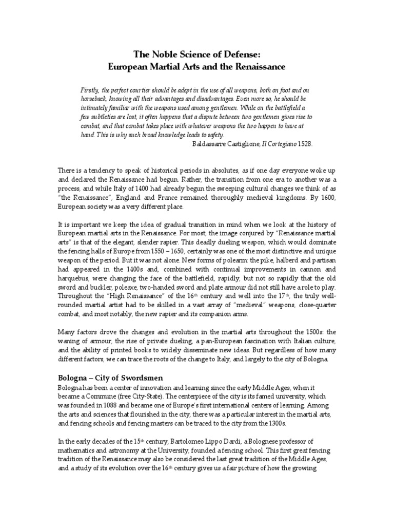 The Evolution of European Martial Arts During the Renaissance Tracing