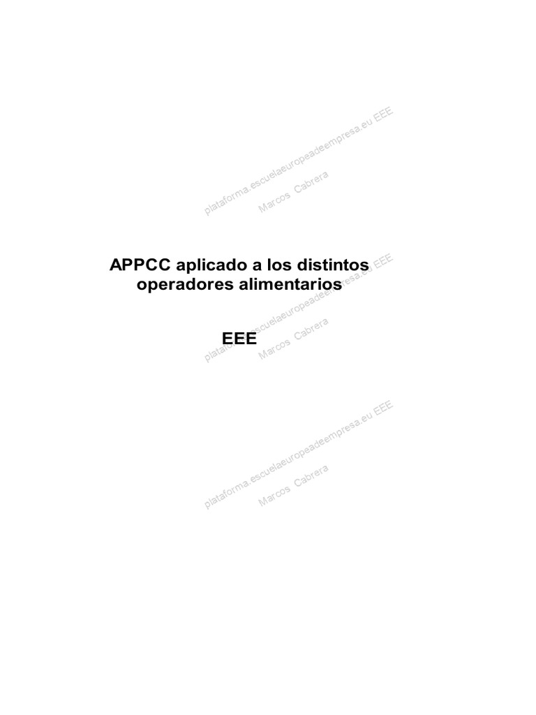 APPCC Aplicado A Los Distintos Operadores Alimentarios EEE | PDF ...